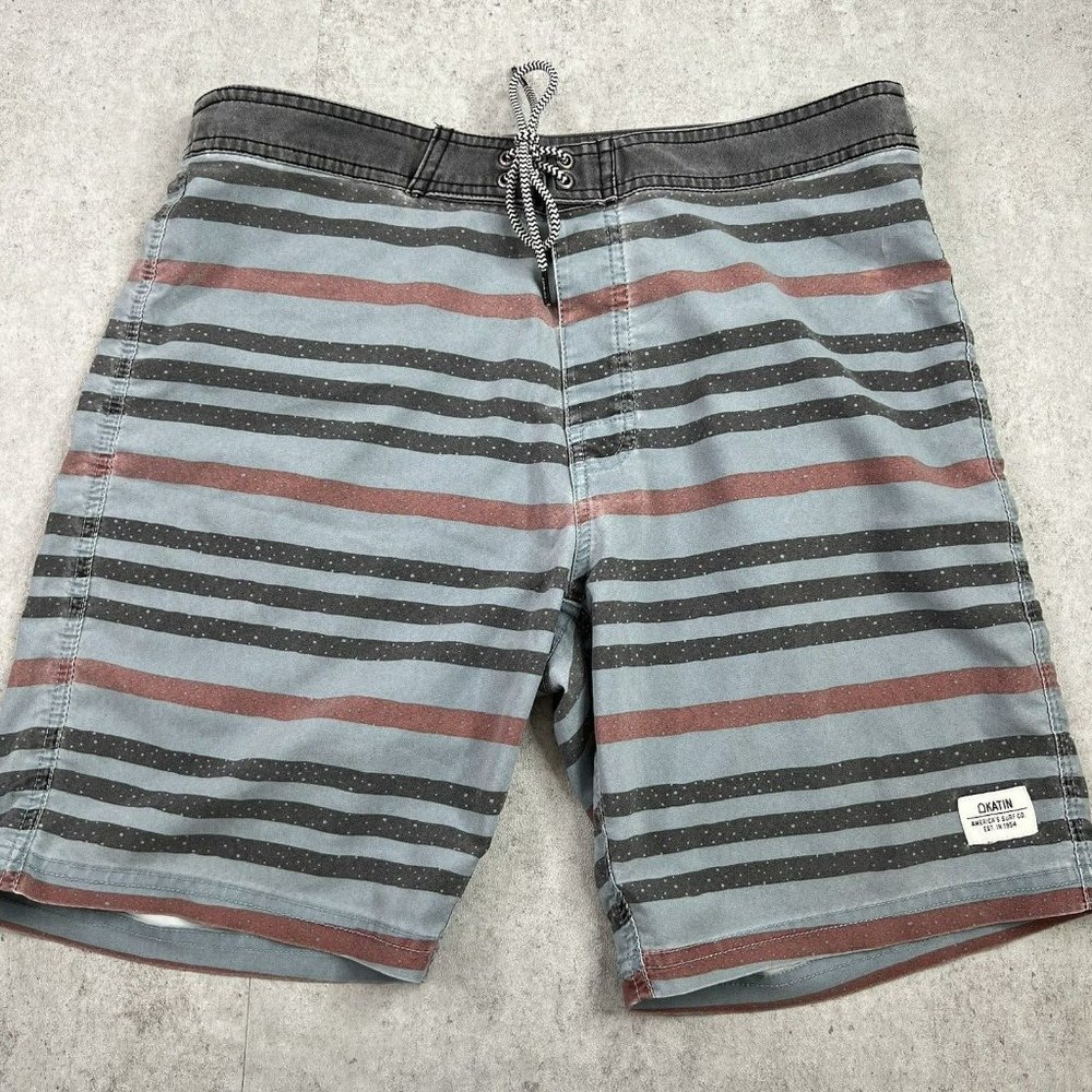 Kanvas By Katin Boardshorts 8” Inseam Mens Size 30 Blue Gray Striped Stretch